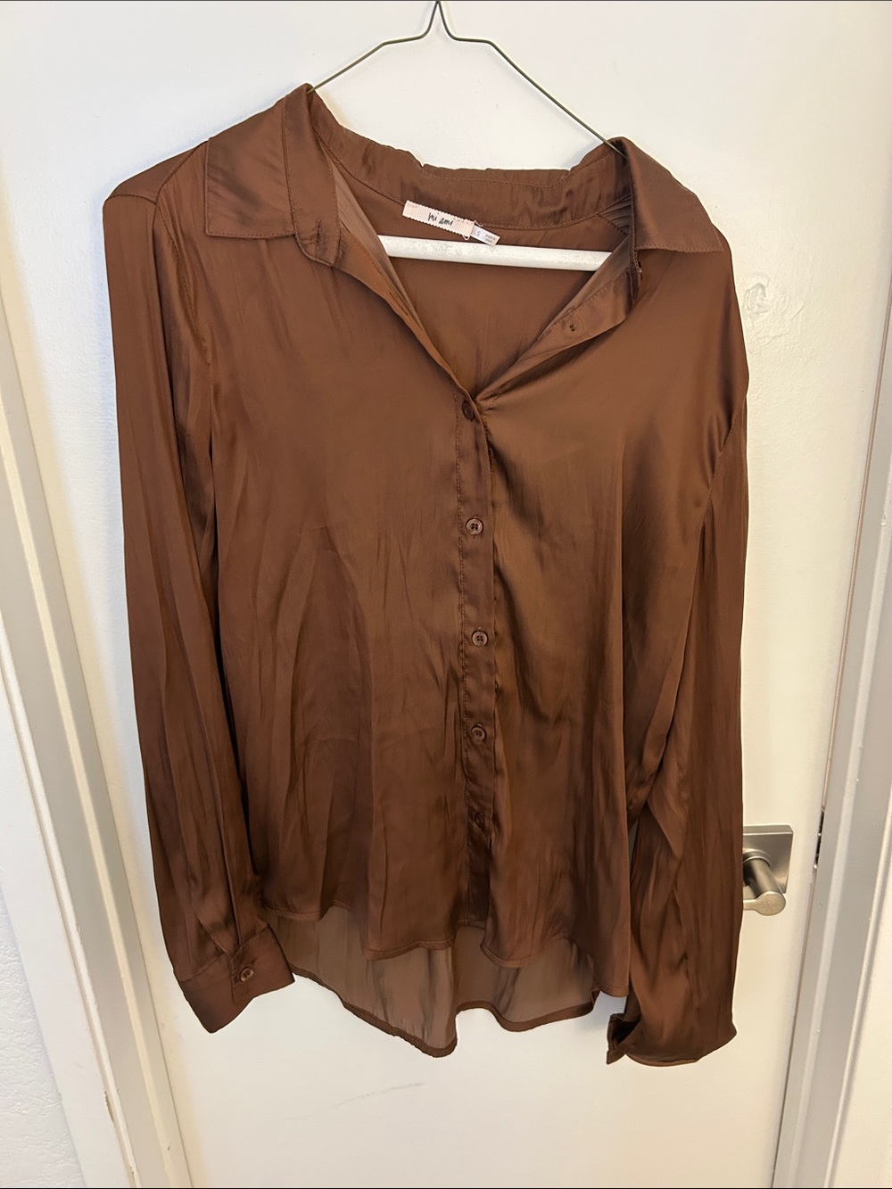 Silky Brown Button-Up Blouse